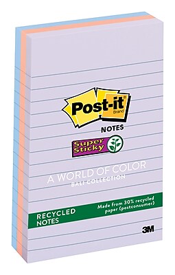 3 in x 3 in Bali Collection 2x Sticking Power Post-it Recycled Super Sticky Notes 5 Pads//Pack , Model: 654-5SSNRP 654-55SNRP